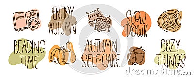 Set of hand-drawn autumn hygge mood vector icons Vector Illustration