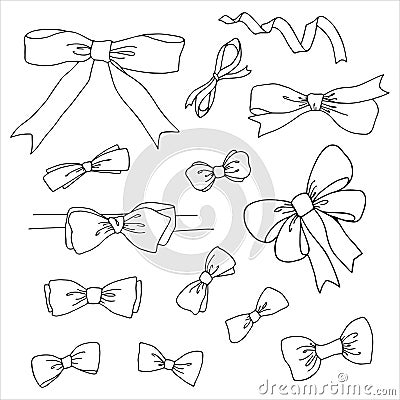 Set of hand drawn bows. Outlines decorative bows Stock Photo