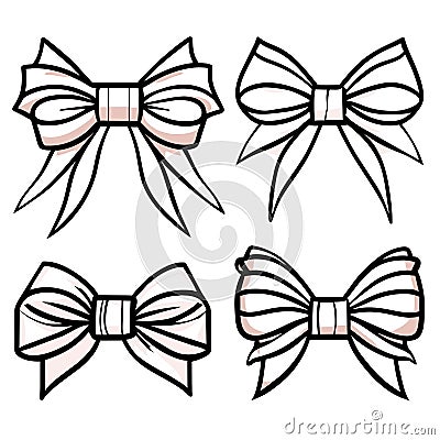 Set of hand drawn bows Cartoon Illustration