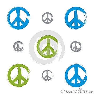 Set of hand drawn brushed colorful vector peace icons Vector Illustration