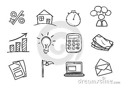 Set of hand drawn business icons isolated on white background Vector Illustration