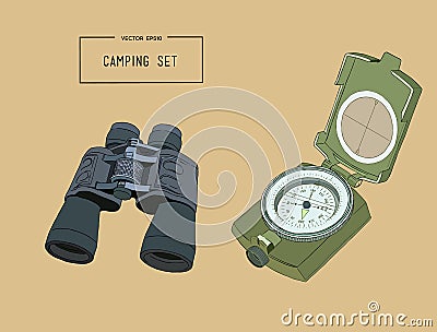 Set of hand drawn camping equipment drawing vector. Vector Illustration