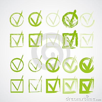 Set of hand-drawn check marks, grunge checkmarks Vector Illustration