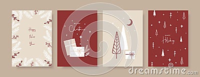 Set of hand drawn Christmas greeting cards in scandinavian style. Vector Illustration