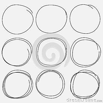 Set of hand drawn circle elements. Vector Illustration