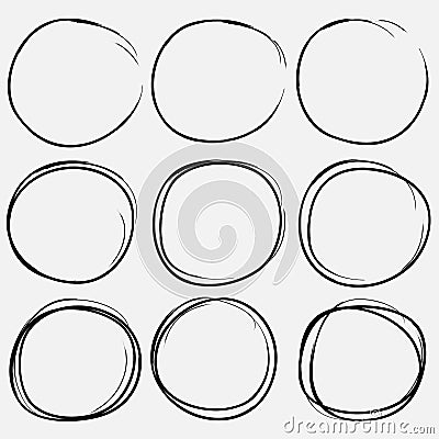 Set of hand drawn circle elements. Vector Illustration
