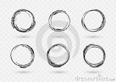 Set of Hand drawn circle frames. Abstract Grunge doodle frames isolated on white background. Abstract Frame Set. Vector Illustration