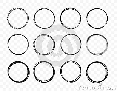 Set hand drawn circle line sketch set. Circular scribble doodle round circles for message note mark design element Vector Illustration