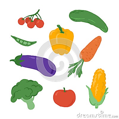 Set of hand drawn colorful vegetables ingridients doodles Vector Illustration