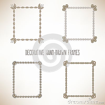 Set hand drawn decorative frames Vector Illustration