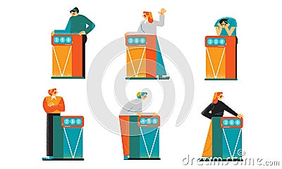 People taking part in quiz and trying to guess correct numbers combination Vector Illustration