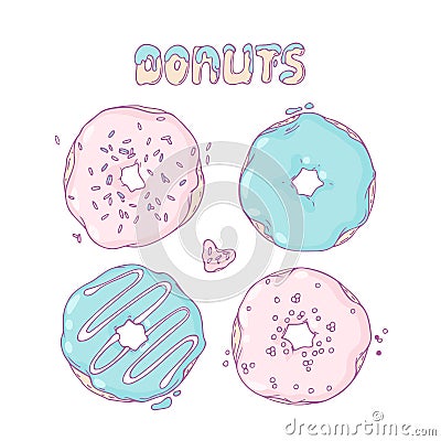 Set of Hand drawn donuts isolated in vector. Sweet Vector Illustration