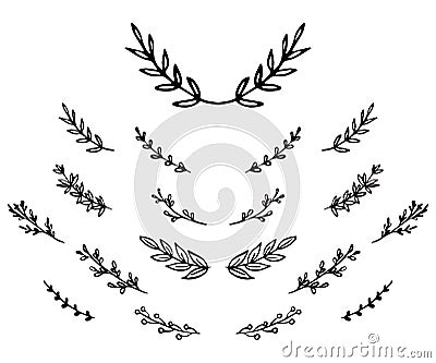 Set hand-drawn doodle laurel branches Vector Illustration