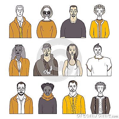 Set of hand drawn doodle people. funny portraits. vector avatar. Stock Photo