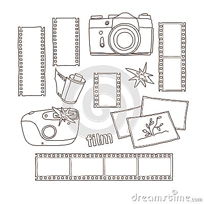 Set of hand-drawn film photographer elements Vector Illustration