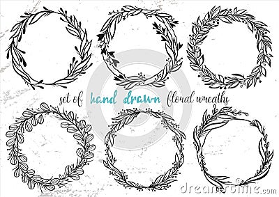 Set of hand drawn floral wreaths Stock Photo