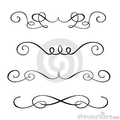 Set hand drawn flourish Calligraphy elements. Vector illustration on a white background Vector Illustration