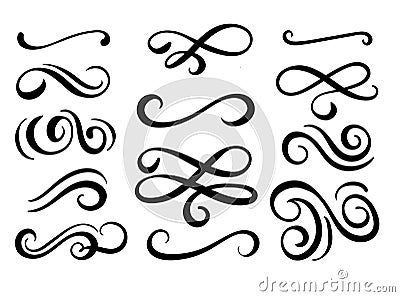 Set of hand drawn flourish elements. Vector Illustration