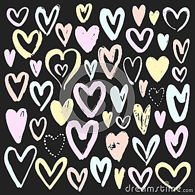 Set of hand drawn hearts on chalkboard background. Heart icon. Vector collection. Vector Illustration