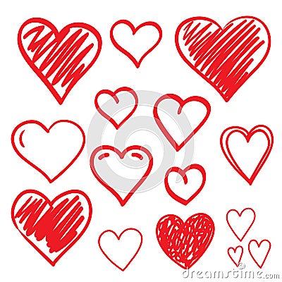 Set of hand drawn hearts. Design element. Stock Photo