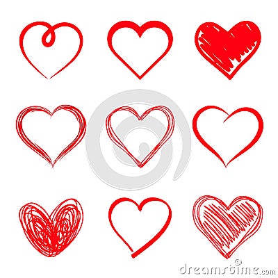 Set of hand drawn hearts. Design element. Stock Photo