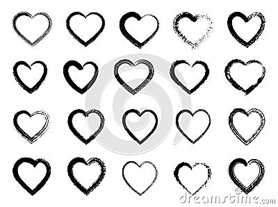 Set of hand drawn hearts outline. Collection of various brush, chalk, marker drawn line heart shapes Vector Illustration