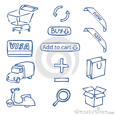 Set of hand-drawn icons for online shop Vector Illustration