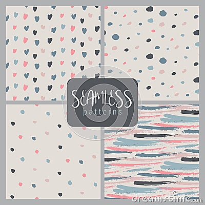 Set of hand drawn ink seamless patterns. Endless vector backgrounds Vector Illustration