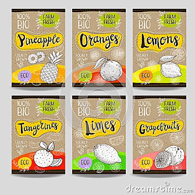 Set of hand drawn labels food, spices. Vector Illustration