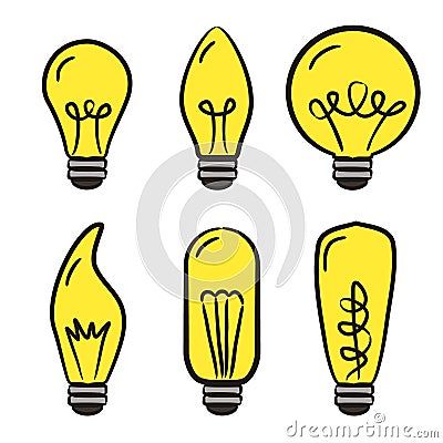 Set of hand-drawn light bulb icons isolated Vector Illustration