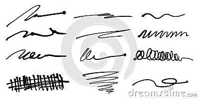 Set of hand drawn lines. Doodle design element with underline, scribble, swashes, swoops. swirl Vector Illustration