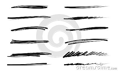 Set of hand drawn lines. Doodle design element with underline, scribble, swashes, swoops. swirl Vector Illustration