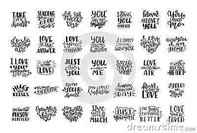 Set of hand drawn love quotes. Lettering about amour for poster, greeting card, banner. Calligraphy vector illustration Vector Illustration