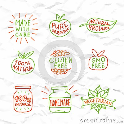 Set of hand drawn natural badges and labels vector Vector Illustration