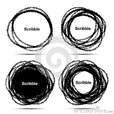 Set of Hand Drawn in Pencil Scribble Circles Vector Illustration