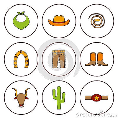 Set of hand drawn rodeo icons Vector Illustration