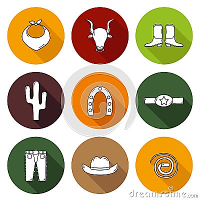 Set of hand drawn rodeo icons Vector Illustration