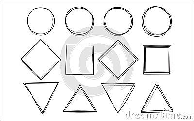 Set of the hand drawn scribble circle and square and triangle Vector Illustration