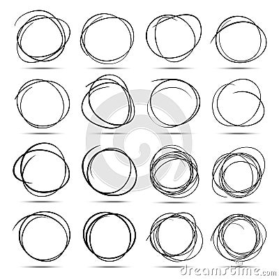 Set of 16 Hand Drawn Scribble Circles Vector Illustration