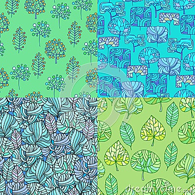 Set of Hand Drawn seamless floral patterns.Stylized Decorative l Vector Illustration