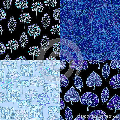 Set of Hand Drawn seamless floral patterns.Stylized Decorative l Vector Illustration