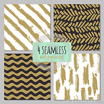 Set of 4 hand drawn seamless trendy patterns with Vector Illustration