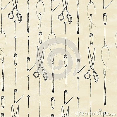 Set of hand drawn sewing tools Vector Vector Illustration