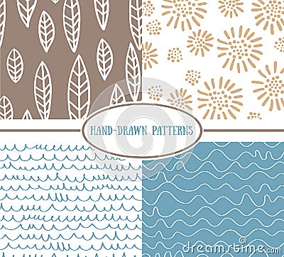 Set of hand-drawn simple seamless patterns Vector Illustration