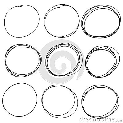 Set hand drawn sketched cirlce frames Vector Illustration