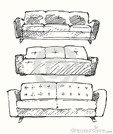 Set of hand drawn sofa vector illustration. Vector Illustration