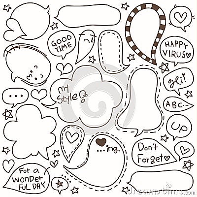 Set of Hand Drawn Speech and Thought Bubbles Doodle Vector Illustration