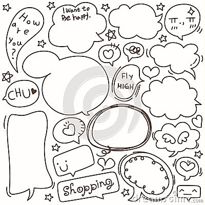 Set of Hand Drawn Speech and Thought Bubbles Doodle Vector Illustration