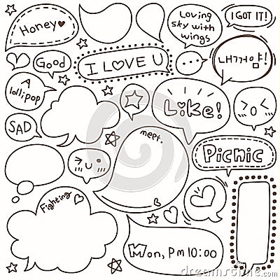 Set of Hand Drawn Speech and Thought Bubbles Doodle Vector Illustration