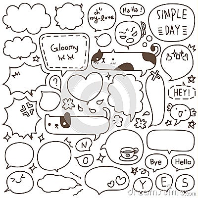 Set of Hand Drawn Speech and Thought Bubbles Doodle Vector Illustration